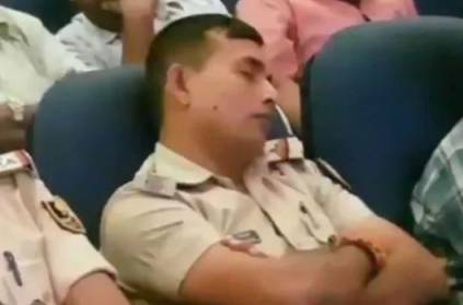 Police officers seen sleeping during a law and order meeting in Patna
