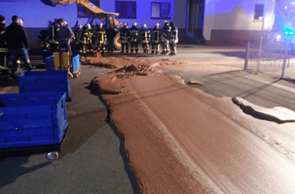 Chocolate river flows through middle of town in Germany