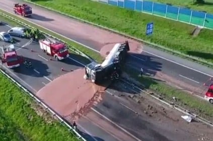 12 tons of chocolate spills on road after tanker overturns