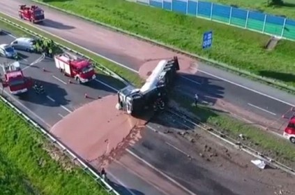 Tanker carrying 12 tons of chocolate overturns and spills in Poland