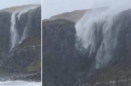 Waterfall flows backward in Scotland