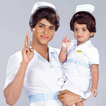 Sivakarthikeyan and his daughter in Remo costume